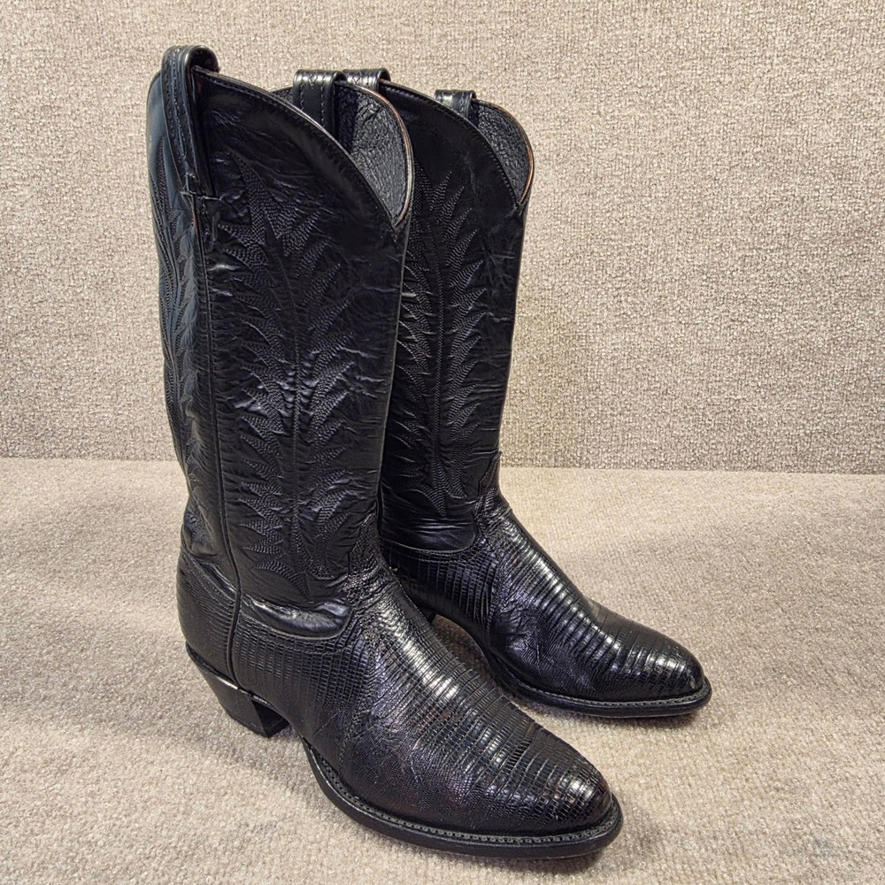 Tony Lama Mens Black Teju Lizard Skin Western Cowboy Boots Y8268 Size 8 M